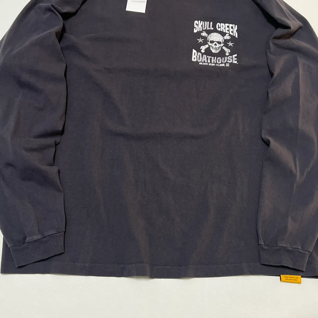 GALLERY DEPT. SKULL CREEK L/S TEE/BLK Glitter skull surf long sleeves, washed black S-XL, genuine development, correct version, garment dyed, washed and distressed, printing has a full sense of distress